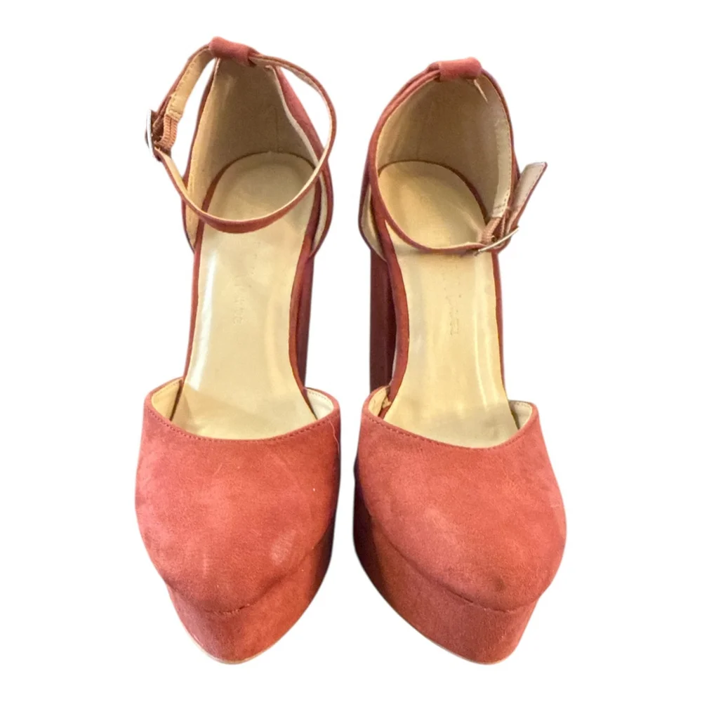 Women's Platform Pumps, Burgundy Suede, Ankle Strap, Size 6